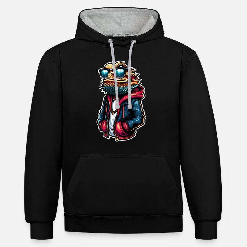 Dragons barbus - Sweat à capuche contrasté - noir/gris chiné