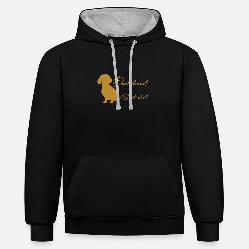 Teckel, quoi d’autre? Silhouette teckel - Sweat à capuche contrasté - noir/gris chiné