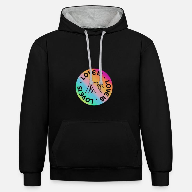 Camping : L’amour, c’est. - Sweat à capuche contrasté - noir/gris chiné
