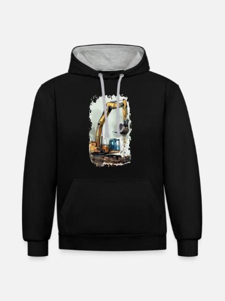 Bagger Schaufelbagger Baumaschine - Kontrast-Hoodie - Schwarz/Grau meliert