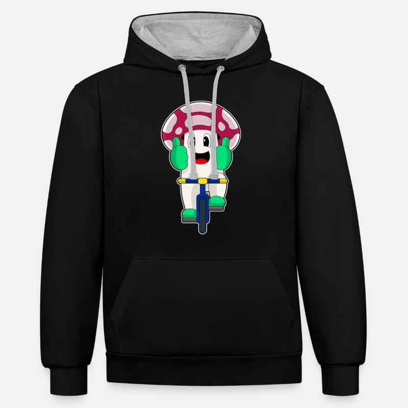 Vélo champignon - Sweat à capuche contrasté - noir/gris chiné