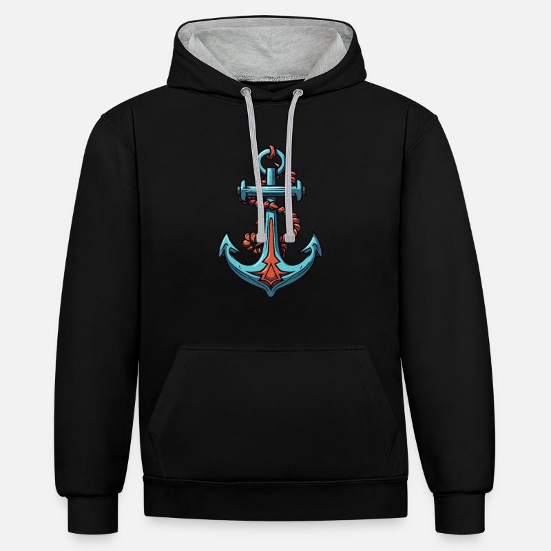 Conception d’ancrage - Sweat à capuche contrasté - noir/gris chiné