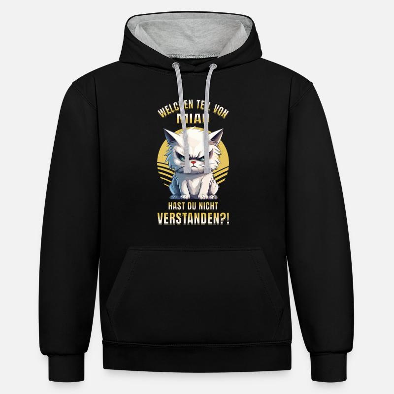 Chat, , , , Miaou, Drôle - Sweat à capuche contrasté - noir/gris chiné