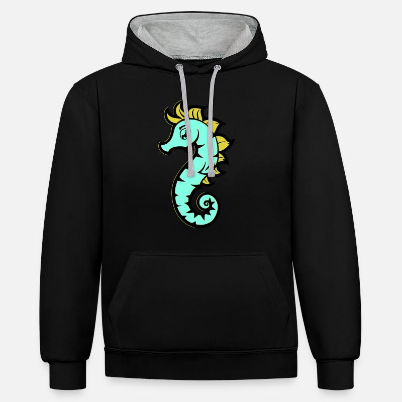Hippocampe Hippocampe Bande dessinée - Sweat à capuche contrasté - noir/gris chiné