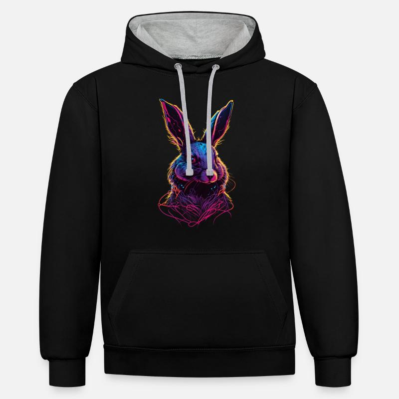 Rabbit Synthwave 80 s gift - Contrast hoodie - black/heather grey