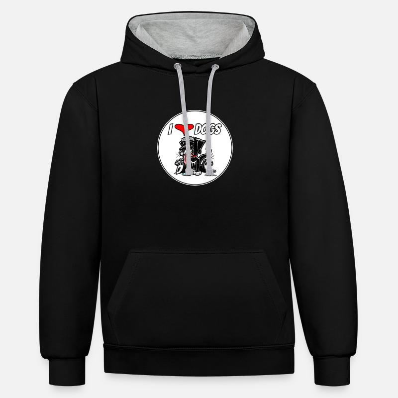 J'AIME CHIENS - Sweat à capuche contrasté - noir/gris chiné