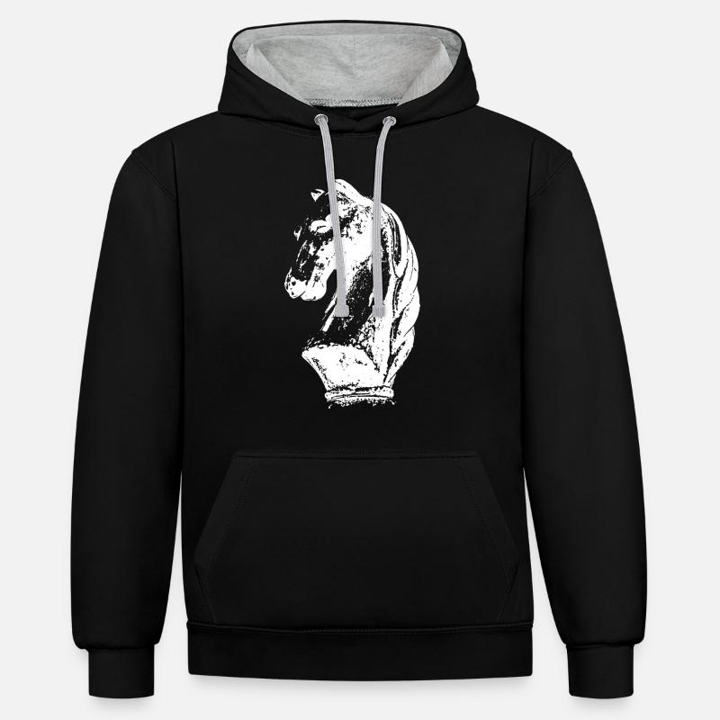 Cheval, échecs et spinger - Sweat à capuche contrasté - noir/gris chiné