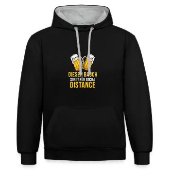 Buveur de bière Ce ventre assure la distance sociale - Sweat à capuche contrasté - noir/gris chiné - Devant - Anna (173cm) & Nico (186cm)