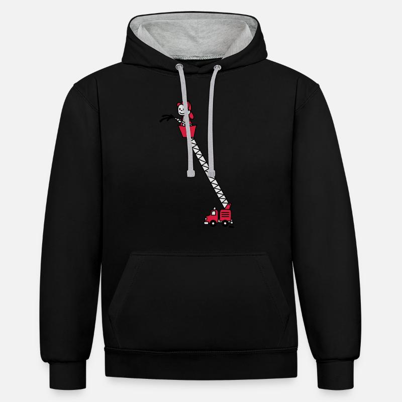 Feuerwehrmann mit Feuerwehrauto (c) - Sweat à capuche contrasté - noir/gris chiné