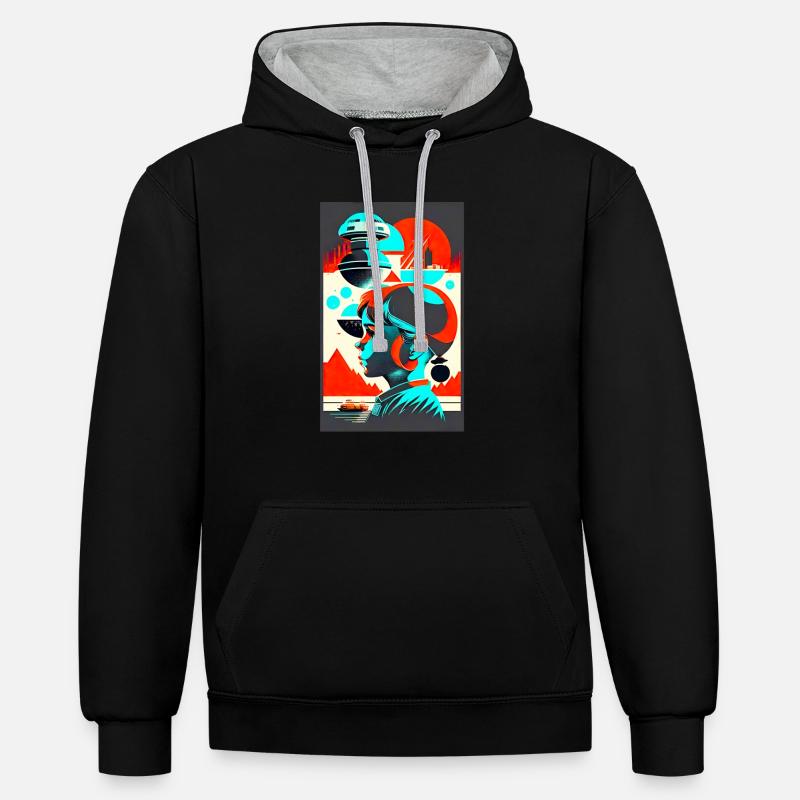 Fille de l’espace - Sweat à capuche contrasté - noir/gris chiné