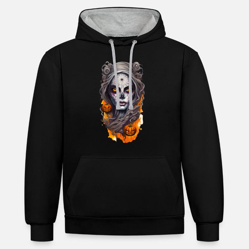 Sorcière d’Halloween 02 - Sweat à capuche contrasté - noir/gris chiné
