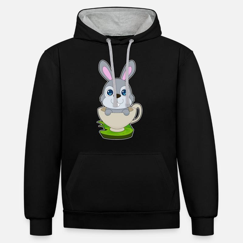 Mug lapin - Sweat à capuche contrasté - noir/gris chiné