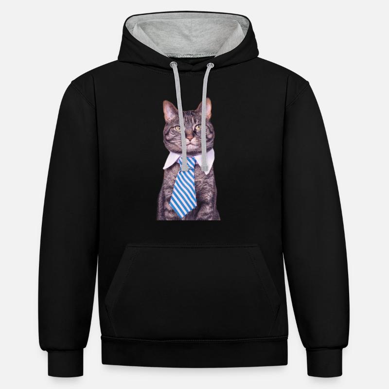 Chat de bureau - Sweat à capuche contrasté - noir/gris chiné