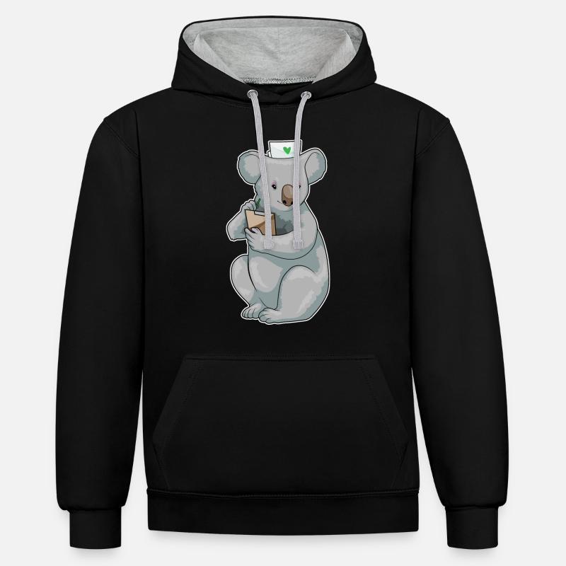 Bloc-notes Koala Nurse - Sweat à capuche contrasté - noir/gris chiné
