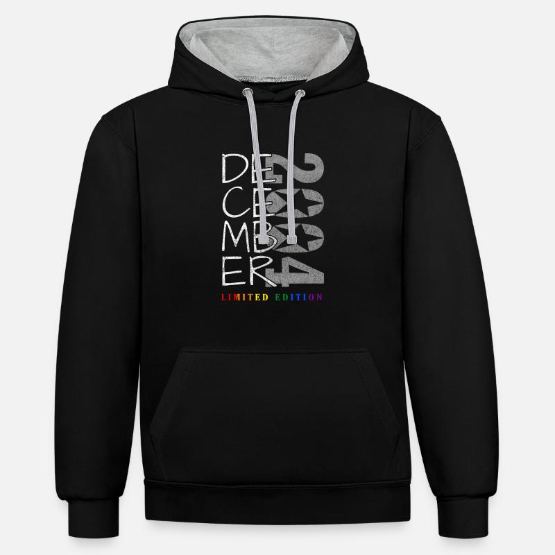 Naissance en 2004 - Sweat à capuche contrasté - noir/gris chiné