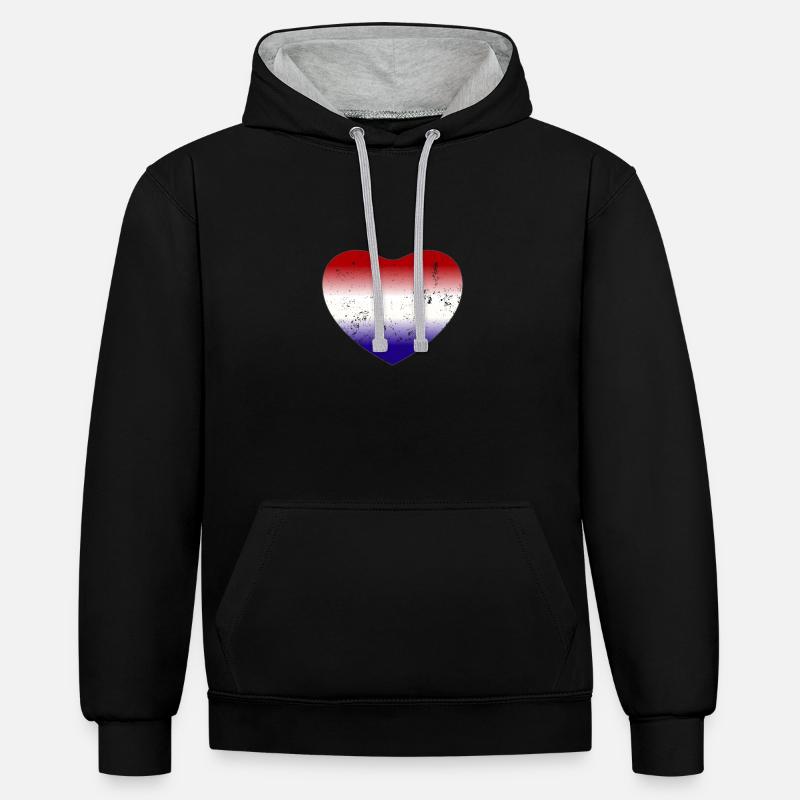 Hollande Pays-Bas Drapeau Herz - Sweat à capuche contrasté - noir/gris chiné