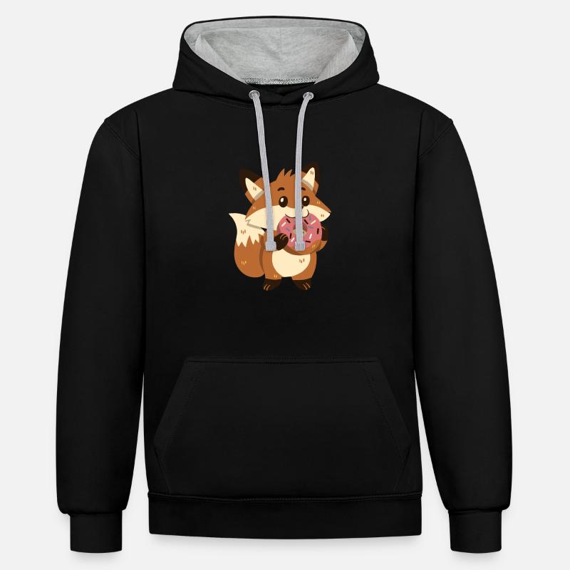 Renard avec beignet - Sweat à capuche contrasté - noir/gris chiné