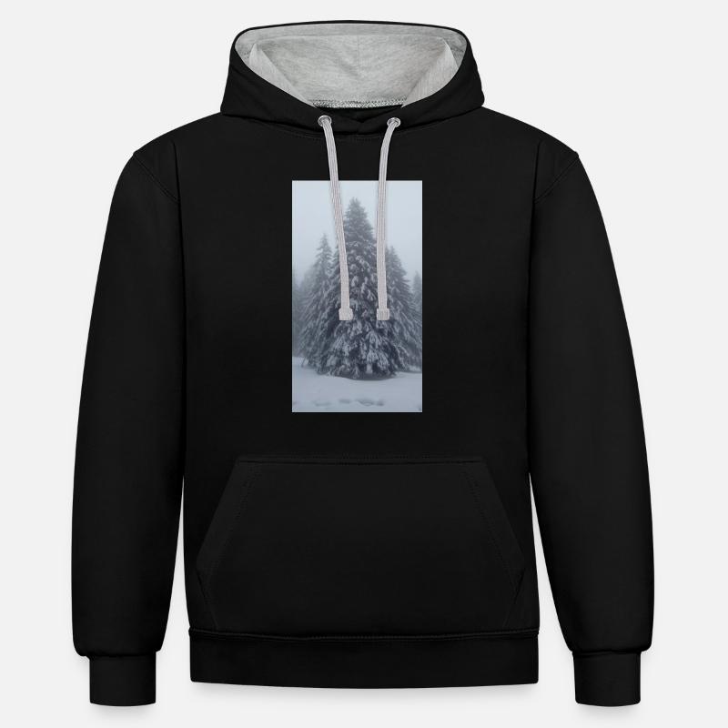 Sapin dans la neige - Sweat à capuche contrasté - noir/gris chiné