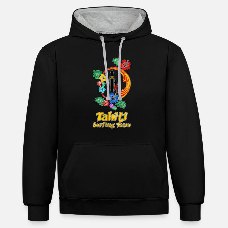 Tahiti Surfing Team 04 - Sweat à capuche contrasté - noir/gris chiné