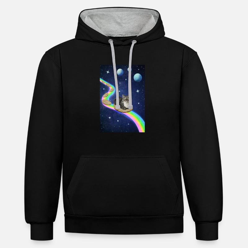 Chat mignon dans l’espace - Sweat à capuche contrasté - noir/gris chiné