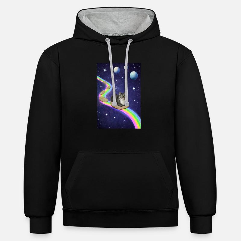 Mignon chat de l’espace - Sweat à capuche contrasté - noir/gris chiné