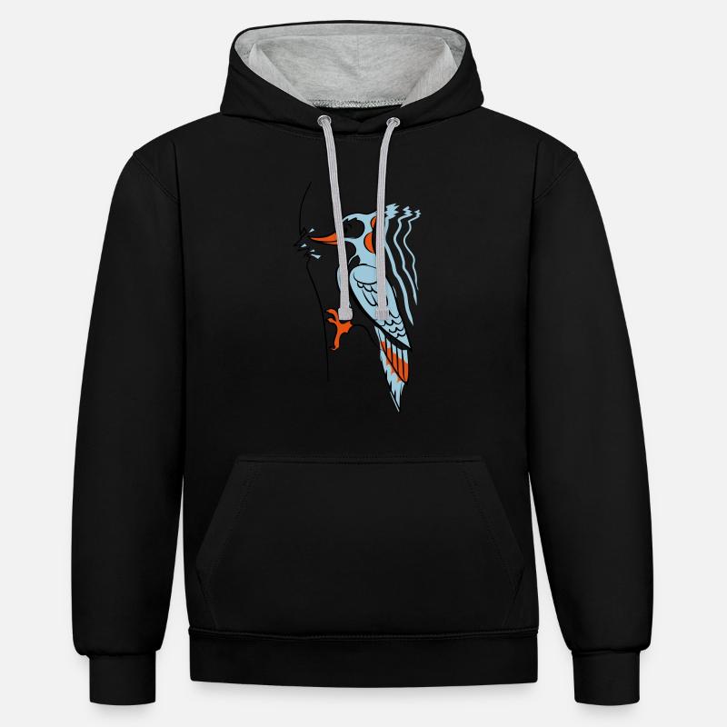 Specht hackt rum - Kontrast-Hoodie - Schwarz/Grau meliert