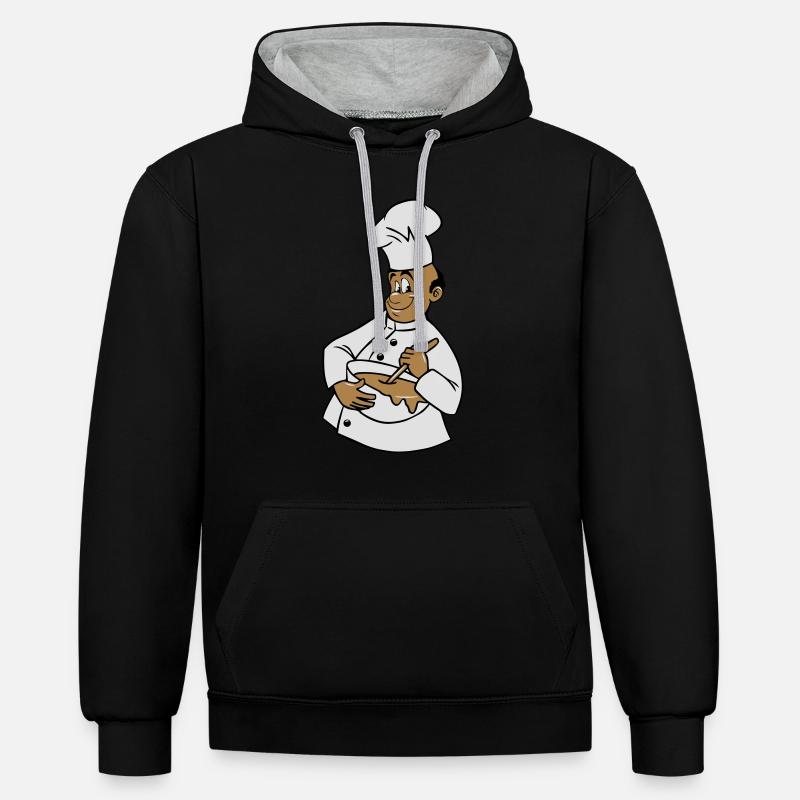 cuisinier chapeau de chef remuer - Sweat à capuche contrasté - noir/gris chiné