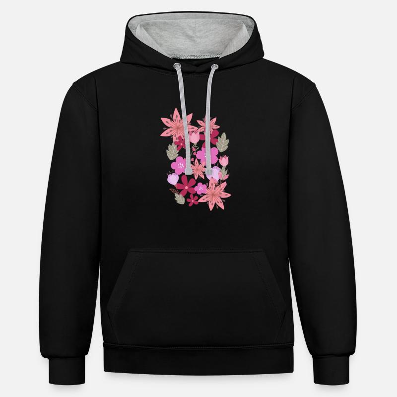 fleurs, fleurs, printemps, fleurs - Sweat à capuche contrasté - noir/gris chiné