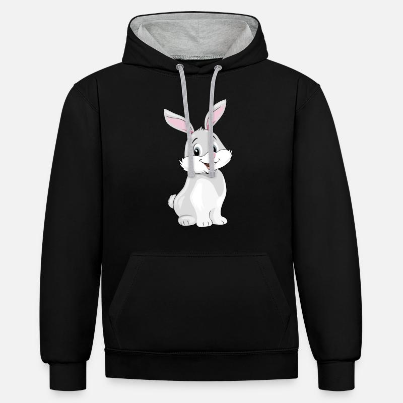Mignon lapin souriant - Sweat à capuche contrasté - noir/gris chiné