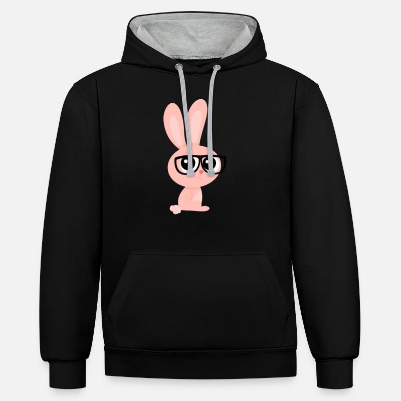 Lapin avec lunettes - Sweat à capuche contrasté - noir/gris chiné