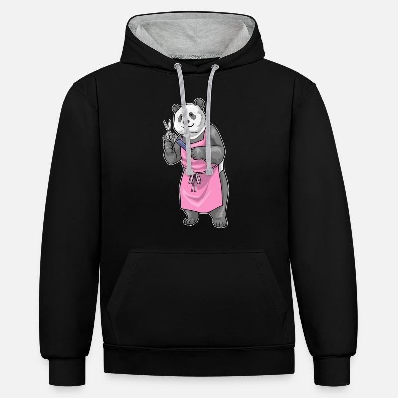 Panda Coiffe Ciseaux Peigne - Sweat à capuche contrasté - noir/gris chiné