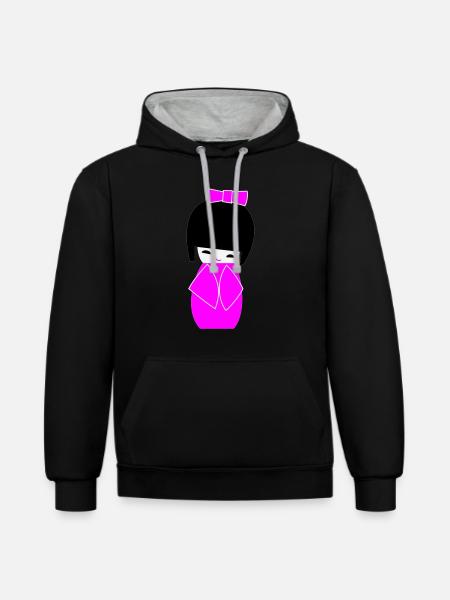 Kokeshi - Sweat à capuche contrasté - noir/gris chiné