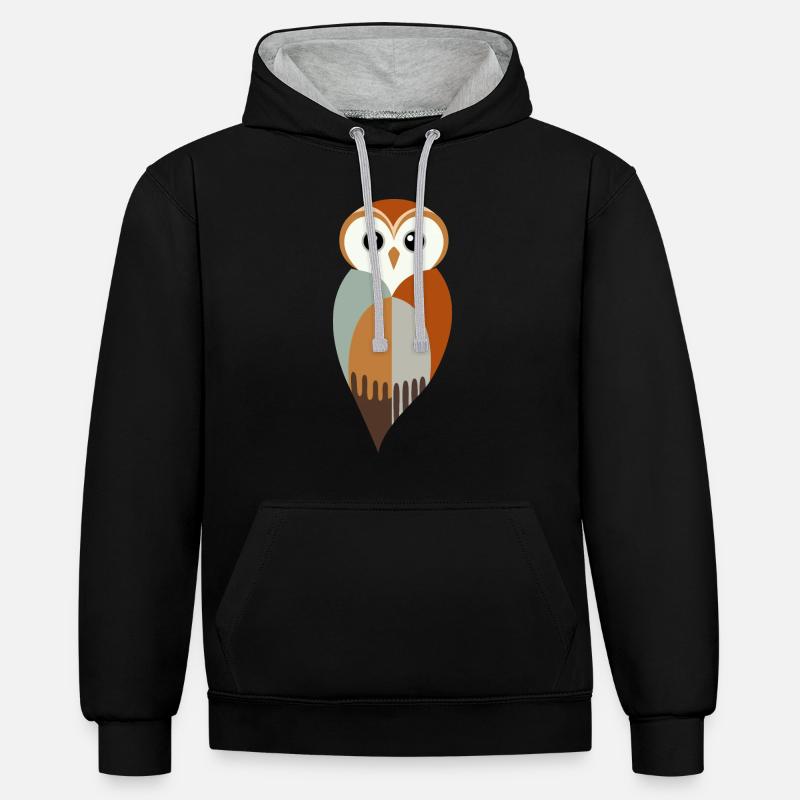 Stilisierte Eule - Kontrast-Hoodie - Schwarz/Grau meliert
