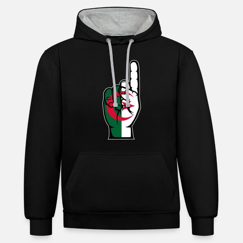 Drapeau algérien numéro 1 - Sweat à capuche contrasté - noir/gris chiné