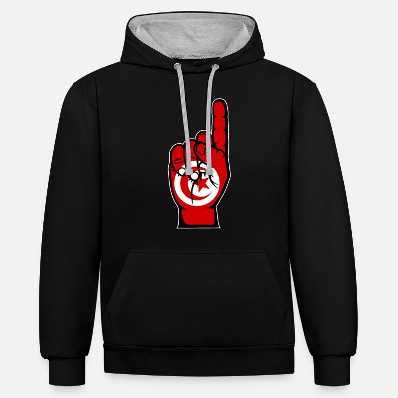 Drapeau tunisien numéro 1 - Sweat à capuche contrasté - noir/gris chiné