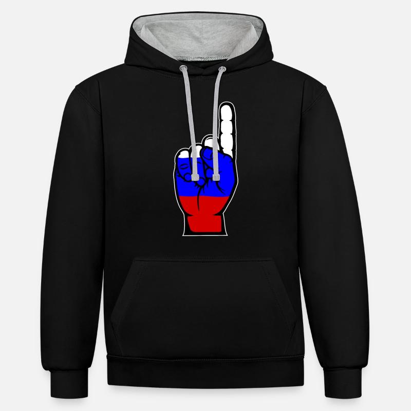 Drapeau russe numéro 1 - Sweat à capuche contrasté - noir/gris chiné