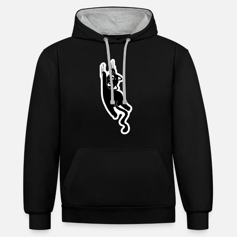 Scratching Cat - Contrast hoodie - black/heather grey