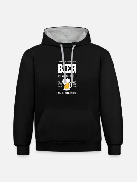Bier - Kontrast-Hoodie - Schwarz/Grau meliert