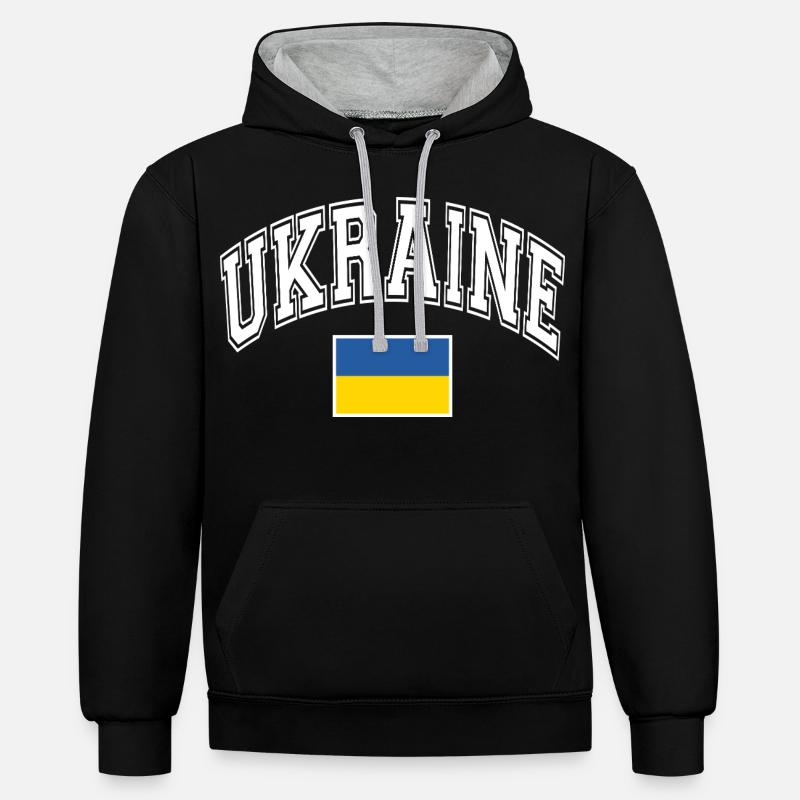 Drapeau de l’Ukraine - Sweat à capuche contrasté - noir/gris chiné