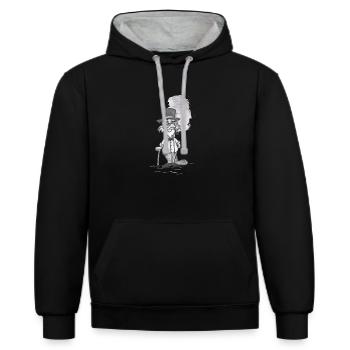 GentleBiber # North German art - Contrast hoodie - black/heather grey - Front - Anna (173cm) & Nico (186cm)