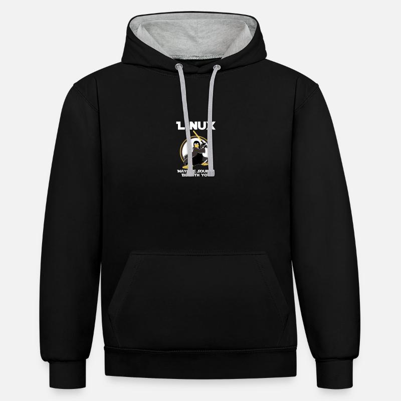 may_the_linux_source - Kontrast-Hoodie - Schwarz/Grau meliert