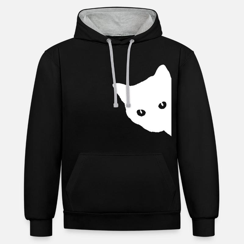 Visage de chat blanc - Sweat à capuche contrasté - noir/gris chiné