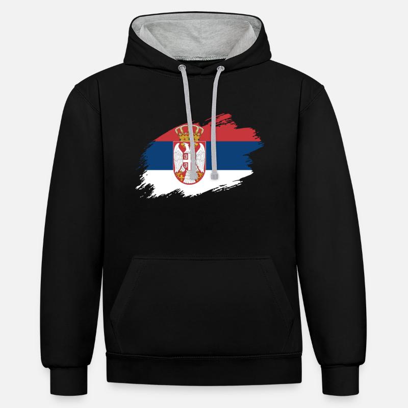 Drapeau Serbie drapeau serbe - Sweat à capuche contrasté - noir/gris chiné