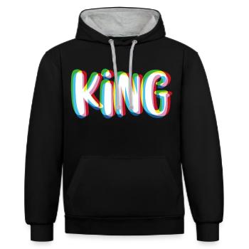 King - Queen Partnershirt - Kontrast-Hoodie - Schwarz/Grau meliert - Vorne - Anna (173cm) & Nico (186cm)