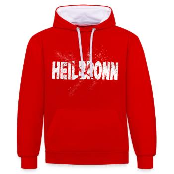 Heilbronn Deutschland Stadt Schrift Grunge Splash - Kontrast-Hoodie - Rot/Weiß - Vorne - Liana (172cm) & Jaron (178cm)