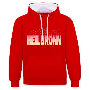 Heilbronn Deutschland Stadt Schrift Vögel Skyline - Kontrast-Hoodie - Rot/Weiß - Vorne - Liana (172cm) & Jaron (178cm)