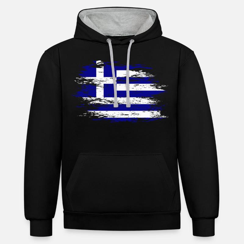 Drapeau de la Grèce utilisé - Sweat à capuche contrasté - noir/gris chiné