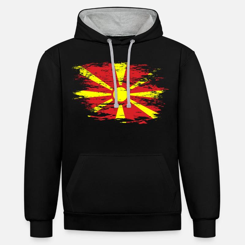 Drapeau de la Macédoine utilisé - Sweat à capuche contrasté - noir/gris chiné