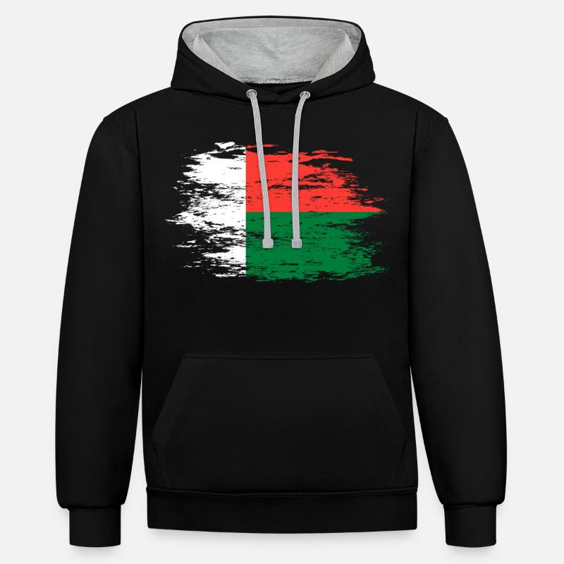Drapeau de Madagascar utilisé - Sweat à capuche contrasté - noir/gris chiné