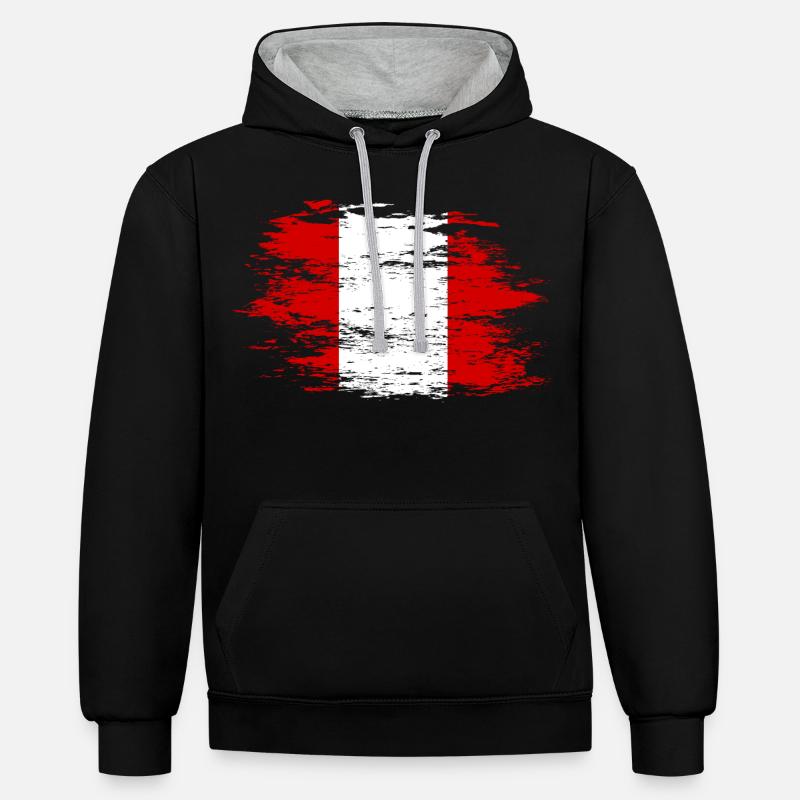 Drapeau du Pérou utilisé - Sweat à capuche contrasté - noir/gris chiné